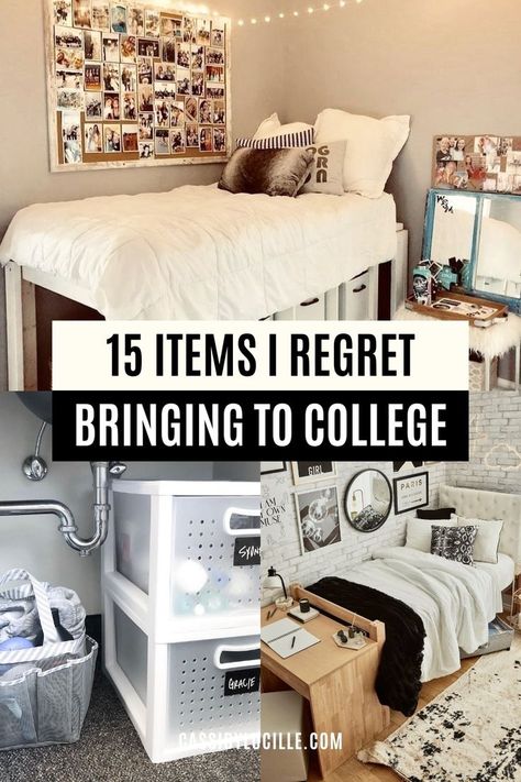 Here's what not to bring to college dorm! In this post, discover the items I wish I hadn't brought to college. Check out this list and learn how to simplify your college packing list. Learn from my experience to avoid common mistakes and effortlessly enhance your dorm room essentials. Tap on to find out what to bring to your college dorm instead! Things I Regret Buying, Packing For College, College Dorm List, Pack For College, College Dorm Diy, Dorm Room Items, Lofted Dorm Beds, Dorm Packing, Dorm Room Essentials List