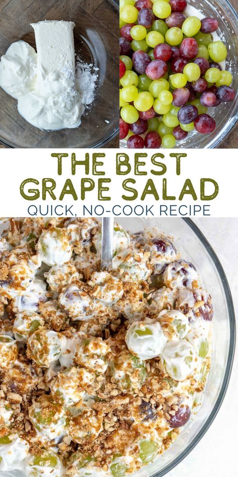 Learn how to make the best Grape Salad! This no cook dish is ready in less than 10 minutes and perfect for potlucks! You will love this refreshing fruit salad on a hot summer day at a fun picnic or family cookout. It's the perfect side dish with burgers, hot dogs, or grilled chicken! Family Cookout, Picnic Side Dishes, Burger Side Dishes, Potluck Salad, Potluck Side Dishes, Cookout Side Dishes, Bbq Side Dishes, No Cook, Grape Salad