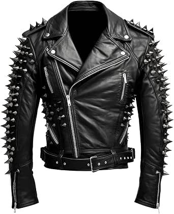 The Next Mens Motorbike Jacket Rock Punk Spike Studded Motorcycle Biker Zipper Genuine Leather Jackets Punk Rock Jacket, Man Leather Jacket, Jacket Inspiration, Motorbike Jackets, Biker Jacket Men, Fitting Room, Studded Jacket, Punk Emo, Rock Punk