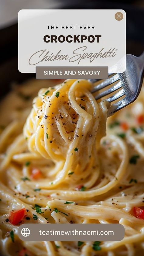 Whip up this delicious and creamy CrockPot Chicken Spaghetti with minimal effort! This easy slow-cooker recipe combines tender chicken, spaghetti, and a rich, cheesy sauce, making it a perfect family dinner. Ideal for busy weeknights or meal prep, this comforting dish will become a household favorite. Chicken Spaghetti Casserole Crockpot, Crockpot Chicken Spaghetti Recipe, Simple Crockpot Chicken, Chicken Spaghetti Recipe Crockpot, Crock Pot Cheesy Chicken, Gut Protocol, Crockpot Chicken Spaghetti, Creamy Crockpot Chicken, Chicken Spaghetti Recipe