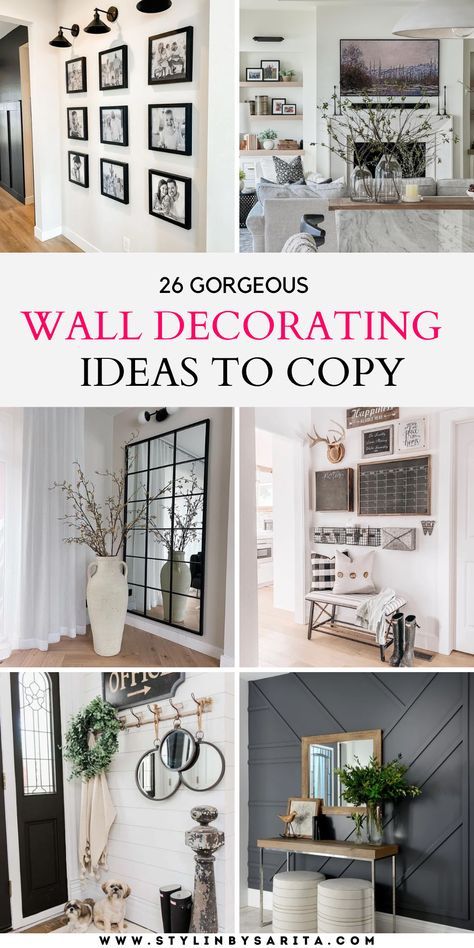 Do you have a huge, empty wall that needs to be decorated ASAP? If yes, check out this post about 26 of the best wall decor ideas you will love!. Long Wall Decorating Ideas Entryway, Antique Wall Decor Living Room, Big Blank Kitchen Wall, Foyer Picture Wall Entryway, Big Wall Ideas, Ideas For Blank Wall, Blank Wall Decor Ideas, Vaulted Wall Decor Ideas, Wall Grouping Ideas