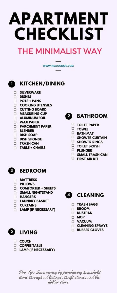 Apartment Essentials List, New Apartment Essentials, Kitchen Checklist, First Apartment Tips, First Apartment Essentials, New Home Checklist, First Apartment Checklist, Apartment Hacks, Apartment Checklist