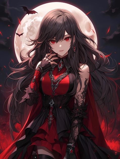 Female Vampire Anime, Vampire Anime Woman, Anime Assassin Female, Evil Anime Female, Anime Demon Female, Anime Vampire Pfp, Anime Black Hair Female, Vampire Anime Female, Vampire Oc Female