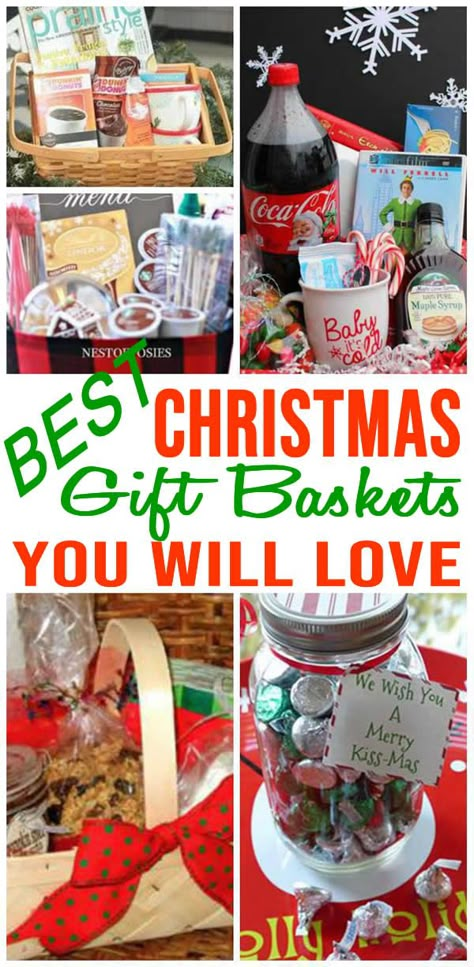 BEST Christmas Gift Baskets! Easy DIY Christmas Gift Basket Ideas For Family - Friends - Couples - Kids - Co-Workers - Teachers - Men - Women - Cheap & Creative Holiday Ideas Gift Basket Ideas For Family, Diy Christmas Gift Basket Ideas, Best Christmas Gift Baskets, Easy Diy Christmas Gift, Diy Christmas Baskets, Family Gift Baskets, Christmas Gifts For Aunts, Christmas Gift Baskets Diy, Best Gift Baskets