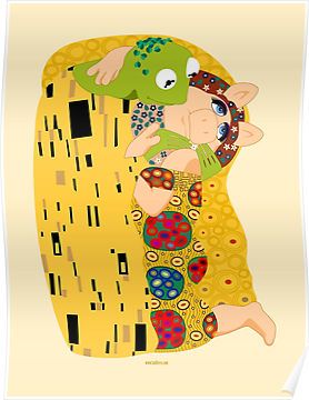 Klimt muppets Poster Kermit And Miss Piggy, Most Famous Paintings, The Muppets, Miss Piggy, Art Parody, Famous Artwork, The Kiss, Gustav Klimt, Teaching Art