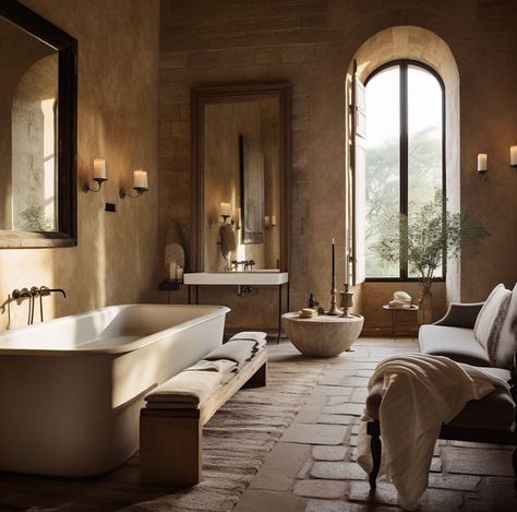 Tuscan Countryside Home Concept: Beautiful and Refined Tuscan Interior, Tuscany Home, Tuscan Bathroom, Modern Tuscan, Tuscan Farmhouse, Italian Bathroom, Concrete Paint, Concrete Effect Paint, Stone Paint