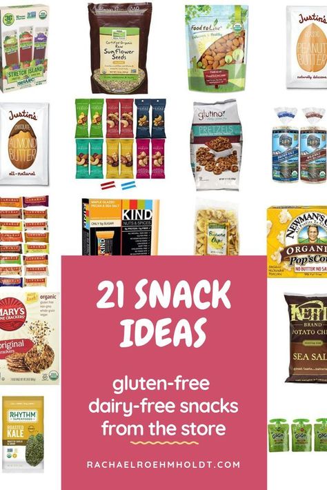 21 gluten-free dairy-free snack ideas at the store. Check out these 21 gluten-free dairy-free snacks for travel, including packaged foods, gluten-free snacks. These healthy gluten-free dairy-free snacks from the store are store-bought and healthy snacks that are easy for travel and on-the-go for your gluten and dairy-free diet. Snacks From The Store, Gluten Free Dairy Free Snacks, Dairy Snacks, Dairy Free Dips, Gluten Free Travel, Dairy Free Snacks, Snack Prep, Dairy Free Breakfasts, Packaged Snacks