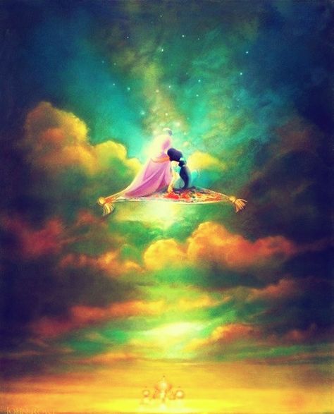 A whole new world. A new fantastic point of view. No one can tells us no, or where to go. They say we're always dreaming. Sky New, Disney Fine Art, Gif Disney, Aladdin And Jasmine, Disney Fantasy, Disney Artwork, Arte Disney, Disney Aladdin, Photo Vintage