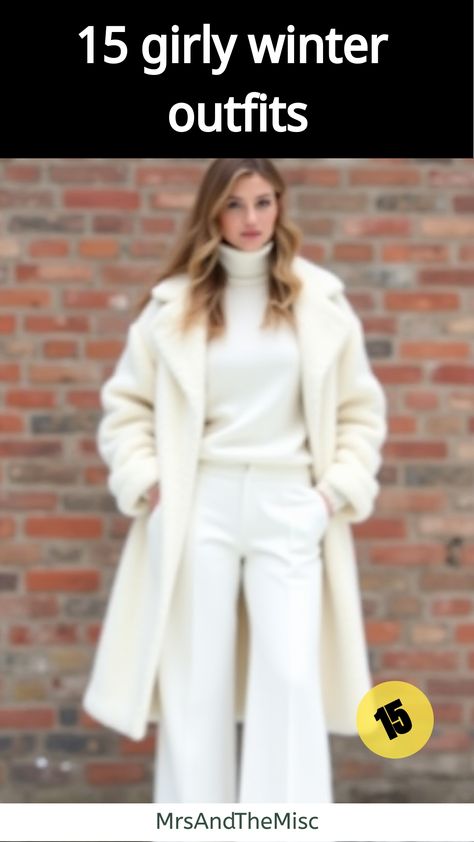 girly winter outfits Ingenue Outfits Winter, Winter White Outfits For Women, Monochromatic Outfit Winter, White Monochromatic Outfit, Feminine Winter Outfits, Girly Winter Outfits, Church Outfit Winter, Girly Winter, Winter White Outfit