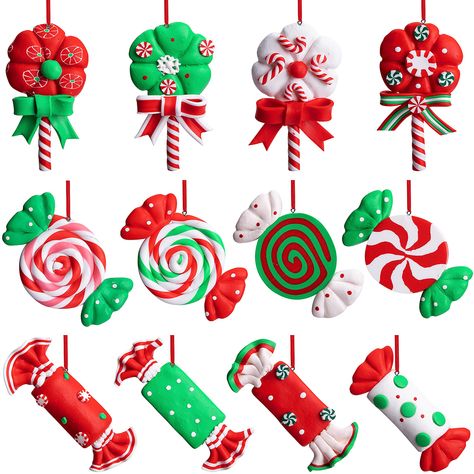 PRICES MAY VARY. Package inculde:You will get 12 pieces different style Christmas lollipop ornaments,you can combine these different ornaments together,quantity and style meet your daily decoration needs. Commodity materials:These Christmas candy ornaments are mainly made of polymer clay,reliable to use, not easy to fade,can use for a long time. If you smell the product when you open it, don’t worry, it will disappear after a period of time. Christmas themed decorations:Our Christmas tree hangin Polymer Clay Ribbon Candy, Sweets Christmas Decorations, Polymer Clay Christmas Crafts, Polymer Christmas Ornaments, Air Dry Clay Christmas Decorations, Christmas Candy Decorations, Air Dry Clay Ornaments, Polymer Clay Christmas Ornaments, Lollipop Ornaments