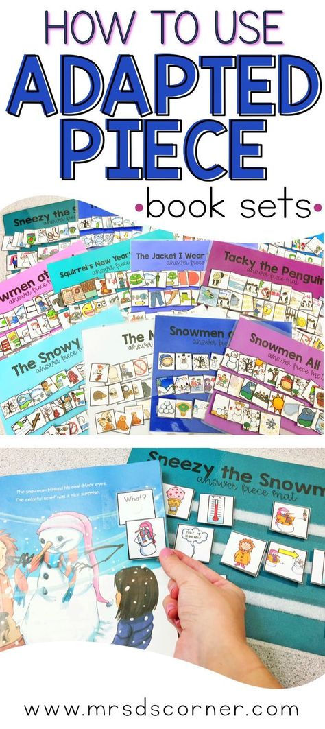 How to use Adapted Books in any classroom setting. Using adapted books in the classroom brings so many benefits to you and your students. Book discussions, comprehension practice, fluency… the list could go on and on. And adapted books aren’t just for the special needs classroom or your lower level readers. They’re for everyone. Your questions about adapted books answered in this blog post. Only at Mrs. D's Corner. Adapted Books Free Printable, Severe Special Education Activities, Severe And Profound Classroom Activities, Storybook Activities, Adapted Books Free, Special Needs Classroom, Adapted Books Special Education, Adaptive Books, Life Skills Classroom