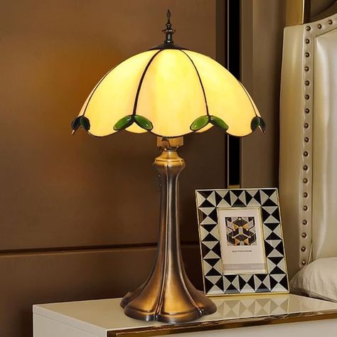 Tiffany Style Table Lamp Yellow Stained Glass Lamp 12 * 12 * 18 Inches Bedside Lamp Nightstand Lamp Desk Lamp for Living Room Bedroom Include 2 LED Bulbs - Amazon.com Stained Glass Table Lamp, Aesthetic Lamps, Lamp Nightstand, Lamp Yellow, Eclectic Style Decor, Stained Glass Table Lamps, Stained Glass Lamp, Stained Table, Tiffany Style Table Lamps