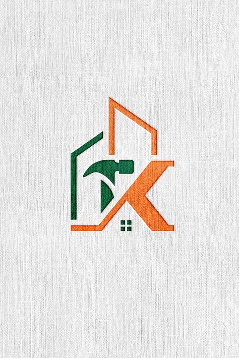 The K letter + hammer + renovation logo combines the elements of craftsmanship, strength, and transformation to create a powerful visual representation of a renovation or construction business.
The logo features a bold and stylized letter "K" as its centerpiece.  The strong and solid form of the letter + hammer conveys stability and reliability, reassuring clients that their projects are in capable hands. Construction Company Logo Design Ideas, Construction Logo Ideas, Renovation Logo, Tk Logo, Sewing Business Logo, Hammer Logo, Free Business Logo, Company Ideas, Construction Company Logo