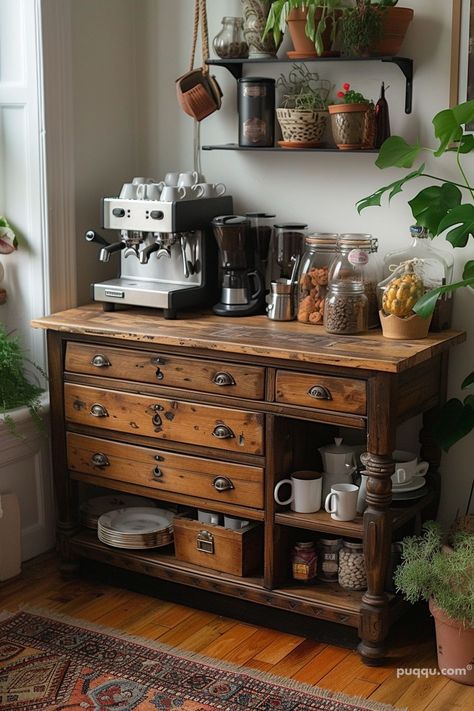 Home Coffee Bar Station Ideas - Create Your Perfect Brew Corner - Puqqu Coffee Bar Ideas For Kitchens, Cottage Coffee Bar, Coffee Bar Aesthetic, Kaffe Station, Coffee Bar Station, Bar Station, Home Coffee Bar, Coffee Bar Home, Coffee Corner