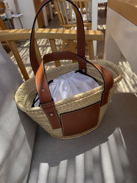 Loewe Leather-trimmed basket bag curated on LTK Summer Outfits Minimal, Loewe Basket Bag, Summer Basket, Outfits Minimal, Dream Bags, Square Baskets, Dream Summer, European Summer Outfits, Neutral Style