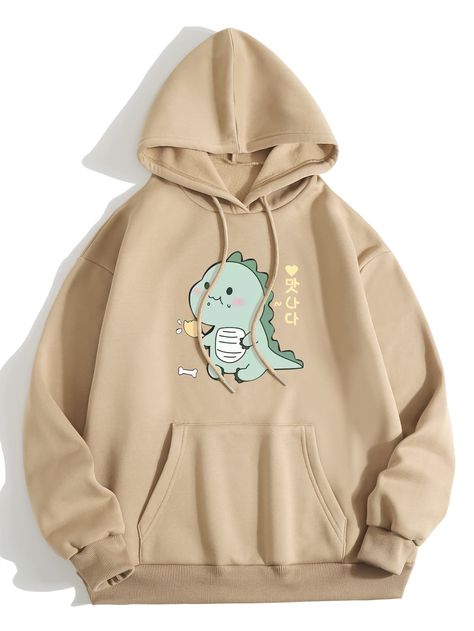 Apricot Casual  Long Sleeve Polyester Cartoon Letter Pullovers  Slight Stretch Spring/Fall Women Sweatshirts Trendy Hoodies, Stylish Hoodies, Cute Dress Outfits, Lined Hoodie, Cute Sweatshirts, Plus Size Kleidung, Really Cute Outfits, Kawaii Clothes, Mode Style