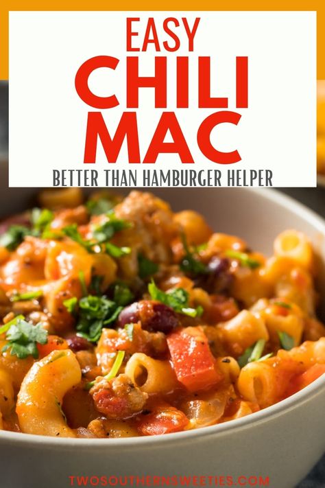 Chili Mac - Two Southern Sweeties Healthy Chili Mac, Pasta With Hamburger, Pasta With Ground Beef, Easy Chili Mac, Chili Mac Recipe, Quick Pasta Dishes, Best Chili Recipe, Chili Mac, Tomato Gravy