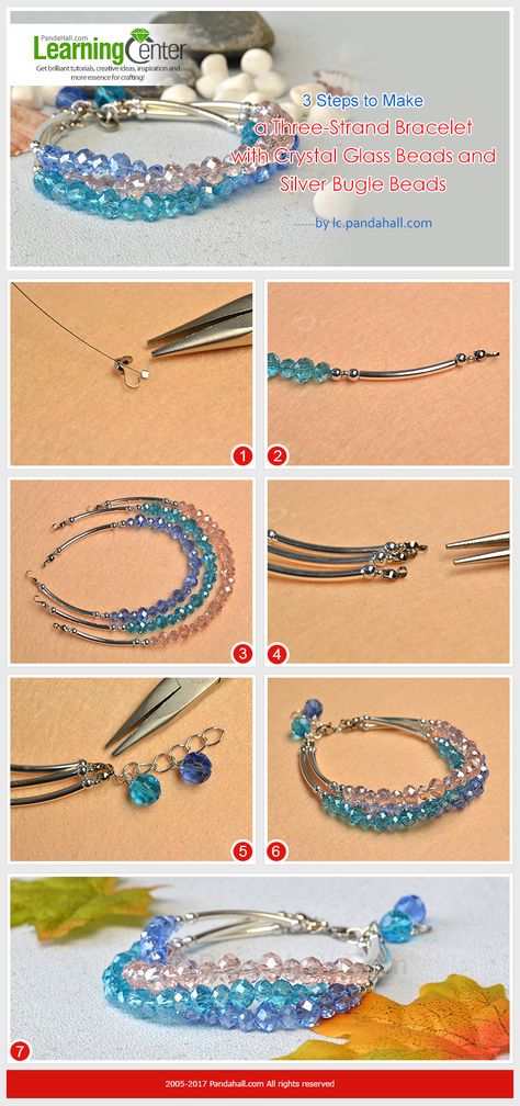 3 Steps to Make a Three-Strand Bracelet with Crystal Glass Beads and Silver Tube Beads from LC.Pandahall.com Three Strand Bracelet, Making Jewelry For Beginners, Basic Jewelry, Gelang Manik, Jewelry Making Project, Jewelry Clasps, Beaded Bracelets Diy, Jewelry Making Tutorials, Beaded Accessories