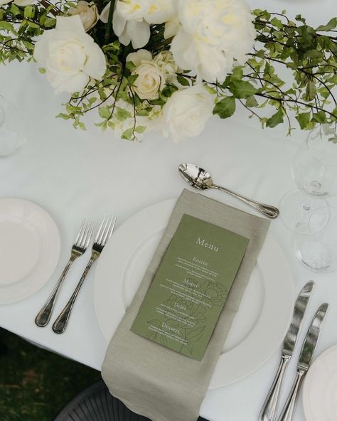 I Green Table Settings, White Marquee, Olive Green Weddings, White Table Settings, Olive Wedding, Elegant Wedding Reception, Sage Wedding, Garden Party Wedding, Wedding Linens