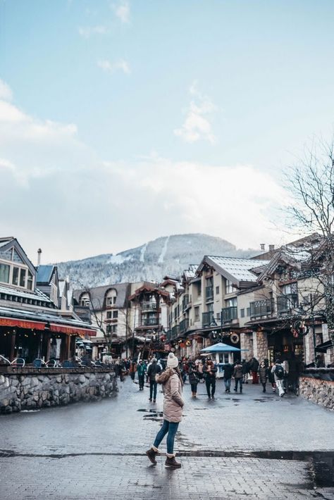 Whistler Village Winter, Whistler Canada Aesthetic, Whistler Aesthetic, Whistler Christmas, Honeymoon Canada, Whistler Canada Winter, Whistler Paintings, Whistler Canada Summer, Vancouver Lifestyle