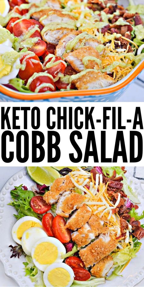 Copycat Keto Chick-Fil-A Cobb Salad #copycatketochickfilacobbsalad #ketochickfilacobbsalad Chick Fil A Cobb Salad Recipe, Hungry Root Recipes Copycat, Chickfila Cobb Salad, Chick Fil A Cobb Salad, Keto Chick Fil A, Chick Fil A Salad, Keto Cobb Salad, Cobb Salad Dressing, Cobb Salad Ingredients