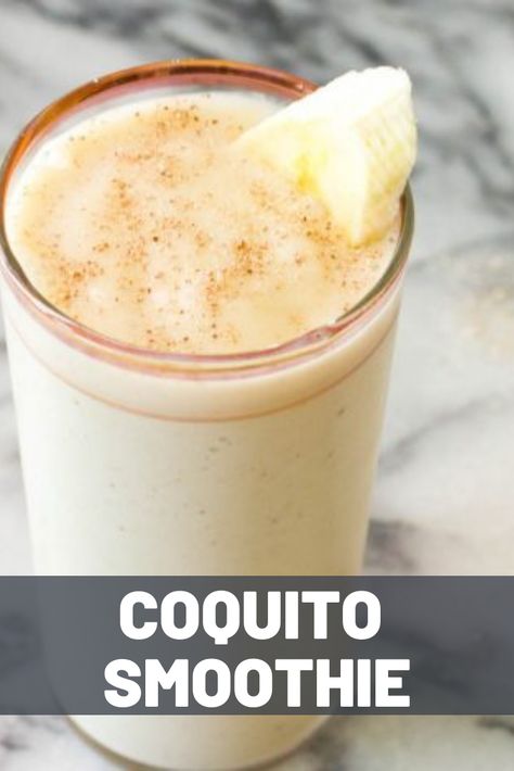 Coquito Smoothie | This recipe adapts the Puerto Rican holiday punch coquito—usually a combination of rum, sweetened condensed milk, coconut milk, vanilla, and spices—turning it into a vegan, nonalcoholic, but still totally delicious, concoction that's perfectly appropriate for starting your day. We start with coconut milk and frozen bananas, and then add a pinch of nutmeg, a traditional ingredient in coquito. Maple syrup gives the smoothie a caramel-like flavor that stands in nicely for rum. Coconut Milk Drinks, Coconut Milk Drink, Coquito Recipe, Breakfast Shakes, Holiday Punch, Frozen Bananas, Banana Breakfast, Breakfast Bites, Banana Coconut