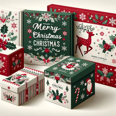 Beautiful packaging boxes for Christmas Gift Box Design Illustration, Christmas Packaging Illustration, Christmas Box Packaging Design, Christmas Packing Design, Xmas Packaging Design, Christmas Design Packaging, Coffee Packaging Design Boxes, Christmas Hampers Packaging Ideas, Christmas Hampers Packaging