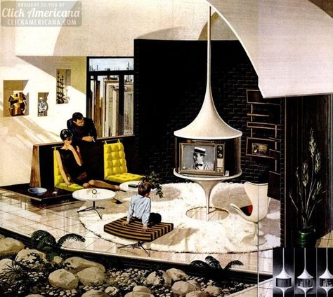 Space age: Amazing retro futuristic homes of the '60s designed by Charles Schridde, at Click Americana - #futurism #homedesign #retro #modernism #vintagehome #futuristic #retrohome #sixties #60s #spaceage #clickamericana 1960s Interior Design, House Of Tomorrow, 60s Interior, 60s Home, Retro Interior Design, Futuristic Home, Futuristic Furniture, Futuristic Interior, H Design