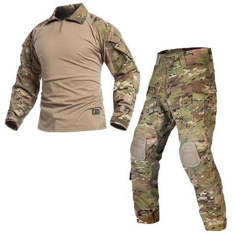 PRICES MAY VARY. High-Quality Material: Crafted from a blend of 50% cotton and 50% polyester fabric, our tactical combat uniforms boast exceptional tear resistance and elasticity. The premium YKK zipper ensures a smooth and snag-free experience. Experience lasting comfort and durability. Upgraded Design for Maximum Comfort: Building on the foundation of the previous model, we've enhanced the waist, knee, and crotch webbing with soft stretch nylon fabric. This modification allows for ease of move Tactical Kit Set Up, Camouflage Clothing, Tactical Uniforms, Camouflage Suit, Tactical Kit, Combat Uniforms, Tactical Shirt, Tactical Training, Military Gear Tactical