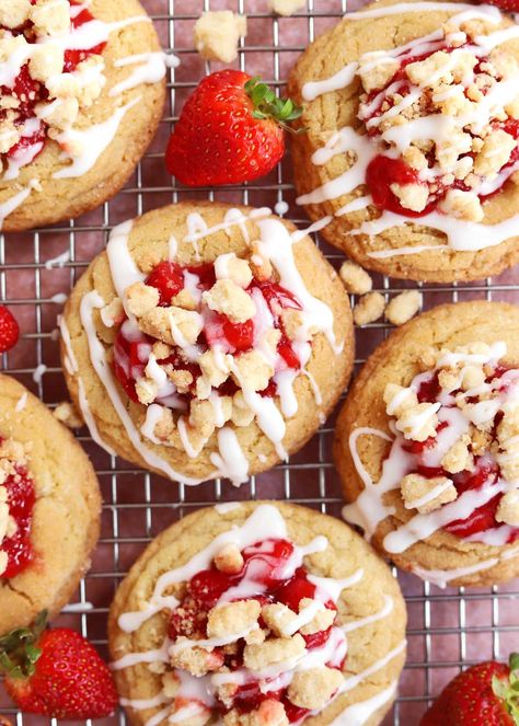 Strawberry Shortcake Cookies - Scientifically Sweet Strawberry Shortcake Cookies Crumbl, Strawberry Shortcake Sugar Cookies, Strawberry Shortcake Cookies Recipe, Cottage Baking, Lasagna Bake, Strawberry Cheesecake Cookies, Chunky Cookies, Scientifically Sweet, Specialty Cookies