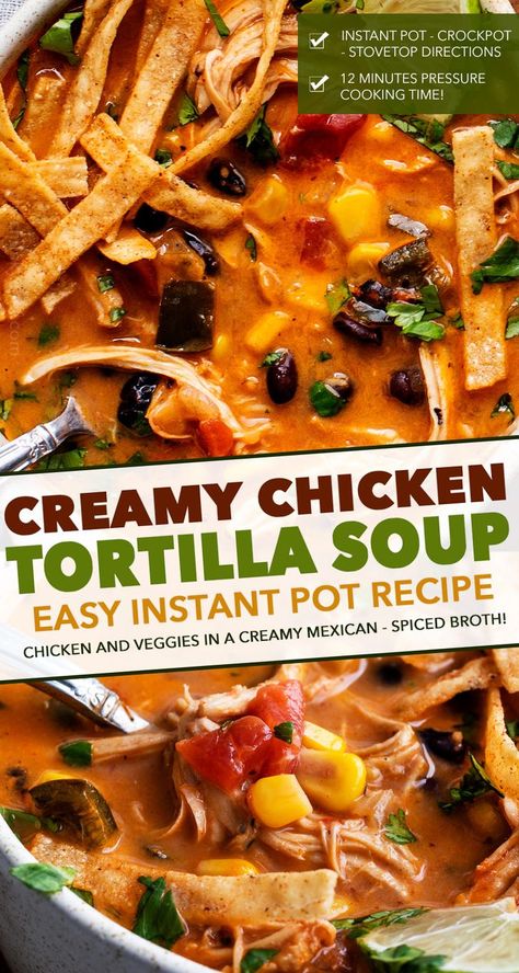 Chicken Tortilla Soup Instant Pot, Tortilla Soup Instant Pot, Tortilla Soup Easy, Creamy Chicken Tortilla Soup, The Chunky Chef, Chicken Tortilla Soup Easy, Soup Instant Pot, Stovetop Chicken, Soup Creamy