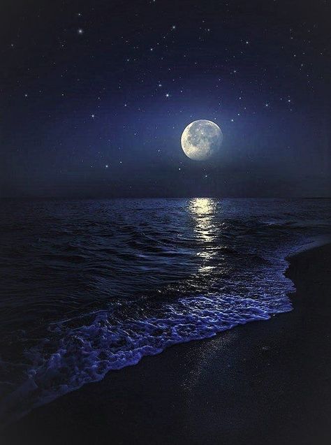 Love Painting Canvas, Moon Over Water, Beautiful Moon Pictures, Calming Pictures, Ocean At Night, Night Sky Painting, Calligraphy Brush, Beauty Words, Water Background