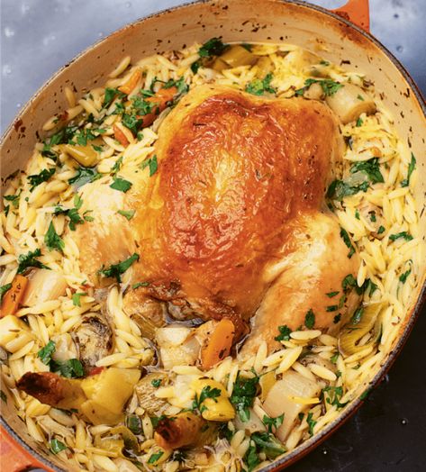 Chicken In A Pot, Lemon Orzo, Orzo Recipes, Chicken Orzo, Dutch Oven Recipes, Nigella Lawson, Sunday Roast, Oven Recipes, A Chicken