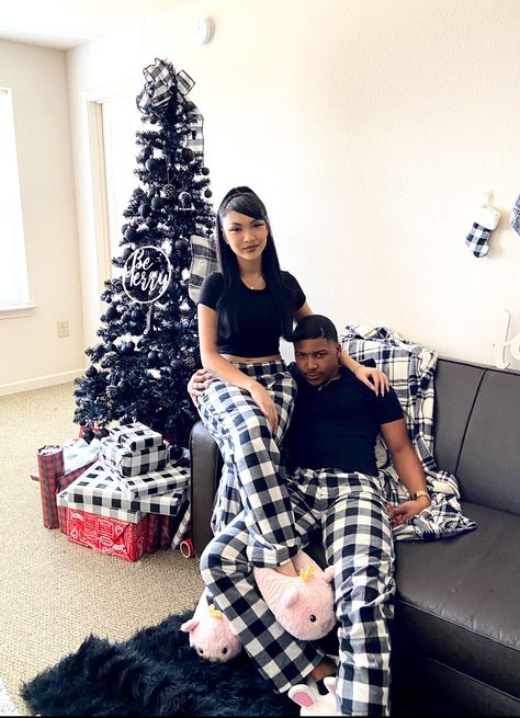 Couple Xmas Pjs, Couple’s Pajamas, Matching Pajamas With Boyfriend, Black Couples Matching Christmas Pjs, Christmas Pajamas Aesthetic Matching, Matching Jammies For Couples, Holiday Matching Pajamas, Black Couple Matching Christmas Pajamas, Matching Outfits For Couples Pjs