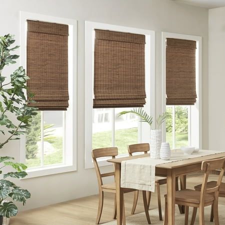 The Madison Park Eastfield Bamboo Light Filtering Roman Shade offers a natural and eco-friendly update to your home. This roman shade is made from a 100% bamboo woven material with unique variations in the color, for an organic look and feel. Overlapping bamboo slats provide a light filtering effect and enhanced privacy, while adding dimension and warmth to your room. This bamboo shade also features a cordless Lift/Pull Mechanism for easy daily use; while the brackets on the bottom can easily be Standard Window Sizes, Blackout Roman Shades, Bamboo Roman Shades, Cordless Roman Shades, Urban Habitat, Bamboo Panels, Woven Wood Shades, Bamboo Light, Privacy Panels