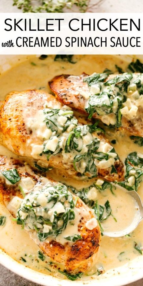 Chicken With Creamy Spinach Sauce, Chicken And Greens Recipes, Chicken And Spinach Recipes Healthy Low Carb, Healthy Chicken Fillet Recipes, Spinach Sauce For Chicken, Low Carb Chicken Dishes, Creamy Chicken And Spinach Recipes, Chicken Breast And Spinach Recipes, Chicken Fillets Recipes