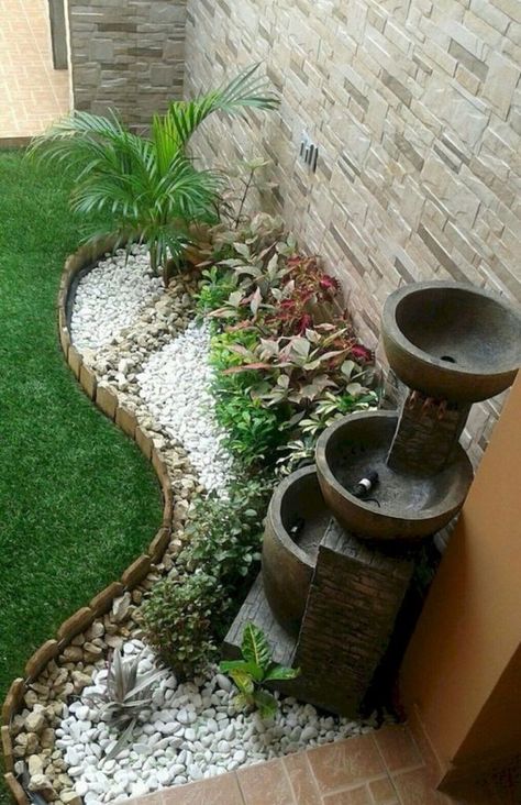 30 Cute Outdoor Garden Decoration Ideas You Will Love - Engineering Discoveries Design Taman, Taman Air, Backyard Patio Ideas, Gravel Garden, Outdoor Garden Decor, Apartment Balcony, Garden Fountains, Small Backyard Design, Side Yard