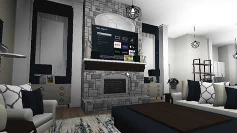 Bloxburg Kitchen Ideas Black People, Living Room Designs Bloxburg, Bloxburg Living Room Ideas Modern, Bedroom Layouts For Small Rooms, Bloxburg Rooms, Large Front Door, Blocksburg Room Ideas￼, House Plans With Pictures, Decals Codes