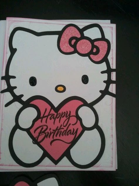 Made using Hello Kitty cricut cart Hello Kitty Drawing Happy Birthday, Hello Kitty Cards Handmade, Hello Kitty Birthday Card Ideas, Hello Kitty Birthday Cards Diy, Birthday Card Hello Kitty, Hello Kitty Birthday Cards, Hello Kitty Cricut, Hello Kitty Birthday Card, Hello Kitty Happy Birthday