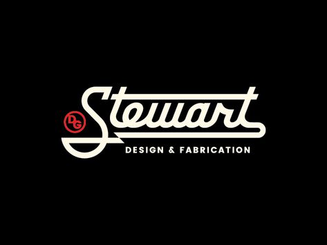 DG Stewart 1 fabrication design brand mark logo script custom typography type Fabrication Logo Design Ideas, Creative Typeface Design, Vintage Mechanic Logo, Street Brand Logo, Speed Shop Logo, Cool Logo Ideas, Fabrication Logo, Type Logo Design, Welding Logo