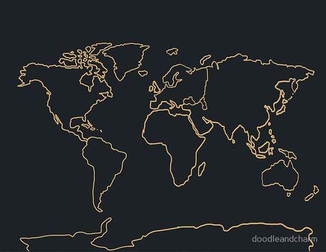 "World map outline black gold" by doodleandcharm | Redbubble Word Map Wallpaper, World Map Wallpaper Laptop, Gold World Map Wallpaper, World Map Line Art, World Map Aesthetic, World Map Silhouette, Map Monde, World Map Outline, Maps Aesthetic