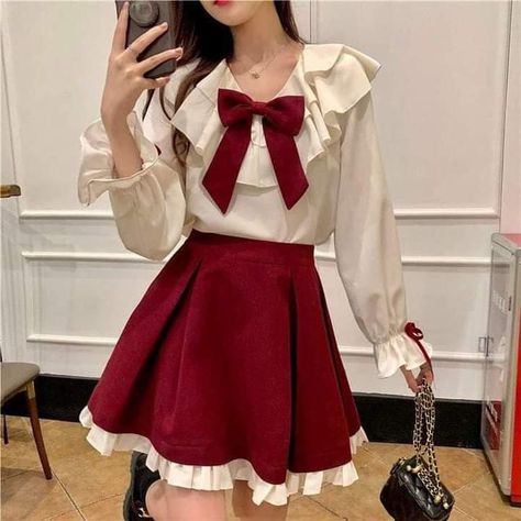 Korean Mini Dress, Red Skirt Outfits, Christmas Clothing Ideas, Outfit Korean Style, Red Christmas Dress, Christmas Dress Women, Sweet Party, Party Mini Dress