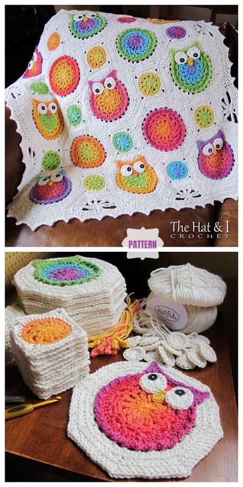 Owl Granny Square Blanket Crochet Pattern Owl Granny Square, Granny Square Blanket Crochet, Motifs Granny Square, Granny Square Haken, Crochet Owls, Owl Crochet Patterns, Confection Au Crochet, Crochet Owl, Crochet Granny Square Blanket