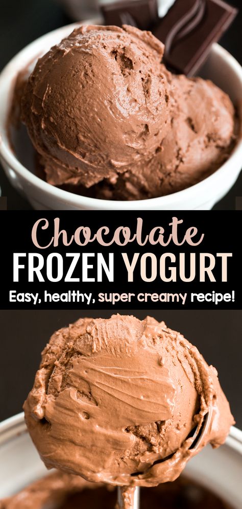 Frozen Yogurt Recipe Healthy, Chocolate Frozen Yogurt, Yogurt Recipes Healthy, Deserturi Raw Vegan, Frozen Yogurt Recipes, Healthy Ice Cream Recipes, Chocolate Yogurt, Ice Cream Maker Recipes, Yogurt Recipe