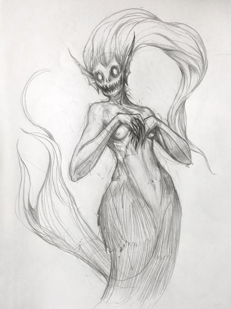 ‪140/365 #mermay #mermaid #mermay2018 #mermaychallenge #sketch #dailysketch #sketchbook #mikephillipsart #sketchart #sketchartist #fantasyart #sketchoftheday #beautiful #creature #siren #seawitch #seacreature #drawing #rough #pencil #catchoftheday #comicart #comic #creepy‬ Sketches Of Creatures, Realistic Siren Drawing, Creature Sketch Monsters, Creepy Mermaid Drawing, Siren Sketch Drawings, Siren Drawing Base, Siren Drawing Beautiful, Mermaid Drawing Reference Sirens, Scary Mermaid Drawing