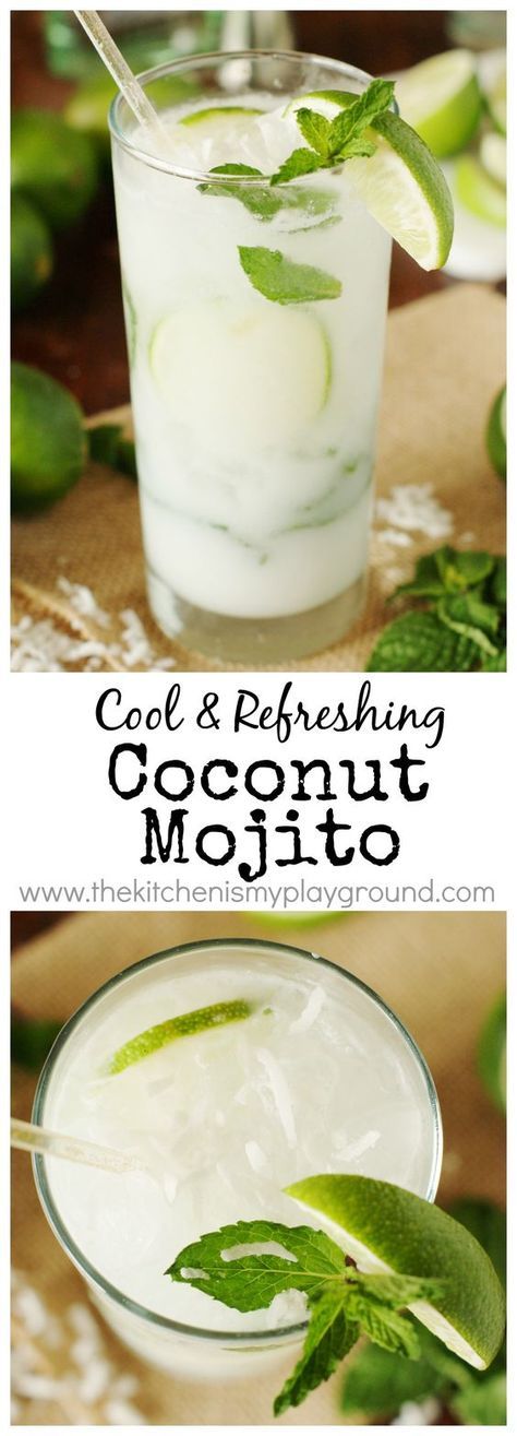 Coconut Mojito ~ Ditch the margaritas, and enjoy a refreshing Coconut Mojito for your Cinco de Mayo ... or any day ... sipping. Such a delicious combination of fresh mint, lime, & coconut! www.thekitchenismyplayground.com Bridesmaid Punch, Coconut Mojito, Mojito Recept, Yummy Cocktails, Diy Easy Recipes, Mojito Recipe, Milk Shakes, Daiquiri, Alcohol Recipes