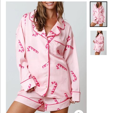 Candy Cane Satin Pajama Set! Never Worn, But Without Tags Because They Have Been Washed. Super Cute For The Holidays. Oversized Fit Christmas Pajama Shorts, Candy Cane Pattern, Cook Breakfast, Cute Pajama Sets, Satin Pajama, Christmas Pajama Set, Christmas Pjs, Cute Pajamas, Satin Pyjama Set