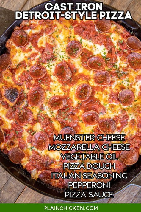 Cast Iron Pizza Recipe, Detroit Style Pizza Recipe, Cast Iron Skillet Pizza, Thick Crust Pizza, Deep Dish Pizza Recipe, Cast Iron Pizza, Skillet Pizza, Easy Homemade Pizza, Cast Iron Recipes