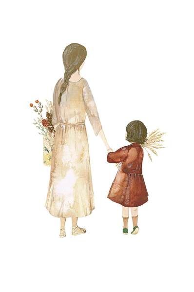 Mother Daughter Art, Simple Drawings, Market Day, Mother Art, Seni 3d, Mom Art, 수채화 그림, Family Illustration, Art Et Illustration