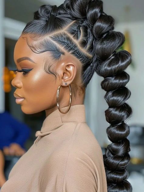 Cornrows Natural, Side Shaved, Hair In A Ponytail, Sleek Braided Ponytail, Undercut Hairstyle, Black Ponytail, Stylish Ponytail, Black Hair Updo Hairstyles, Party Make-up